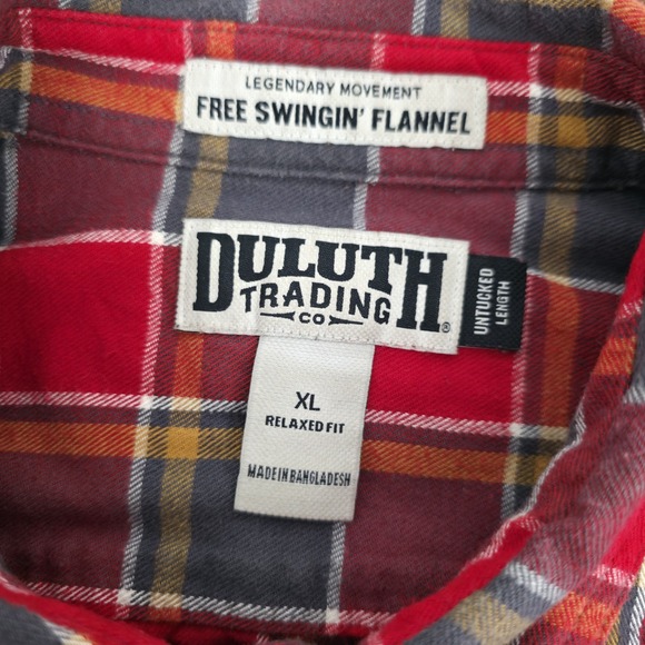 Duluth Trading Men's Free Swingin Flannel Relaxed Red Gray‎ Plaid Size XL - Picture 4 of 8